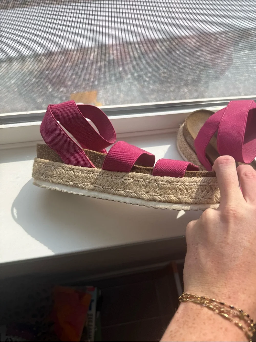 Women’s Steve Madden Fuchsia Elastic Strap Espadrille Wedge Sandals